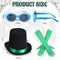 3 Pcs Halloween Costume Accessories Black Felt Costume Hat with Green Band Green Satin Long Gloves Blue Vintage Oval Goggles for Men Women Cosplay Party Dress Up